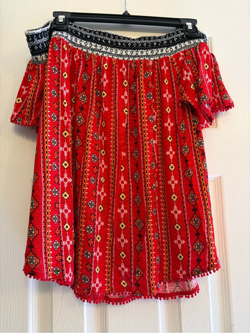 American Rag Red Off-Shoulder Embroidered Boho Dress